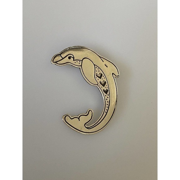 EFS Dolphin Jumping with Hearts Mexico Sterling Silver 925 Pin BROOCH - Picture 1 of 7